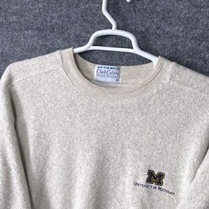 Vintage University of Michigan Soft Crewneck Sweatshirt Mens Medium Cream Fleece